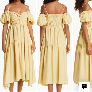 Vince Cold Shoulder Puff Sleeve Cotton Dress